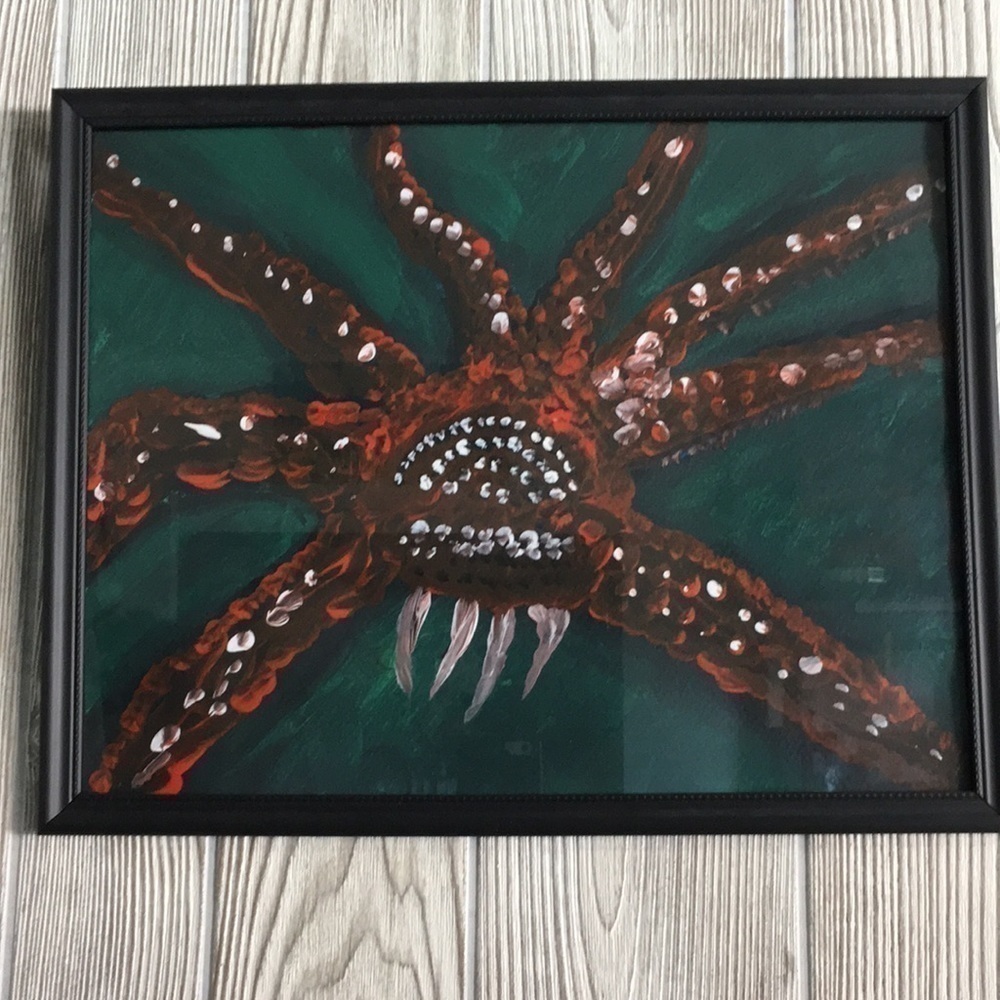 Original Framed Monster Painting Acrylic Dark Art 14x11